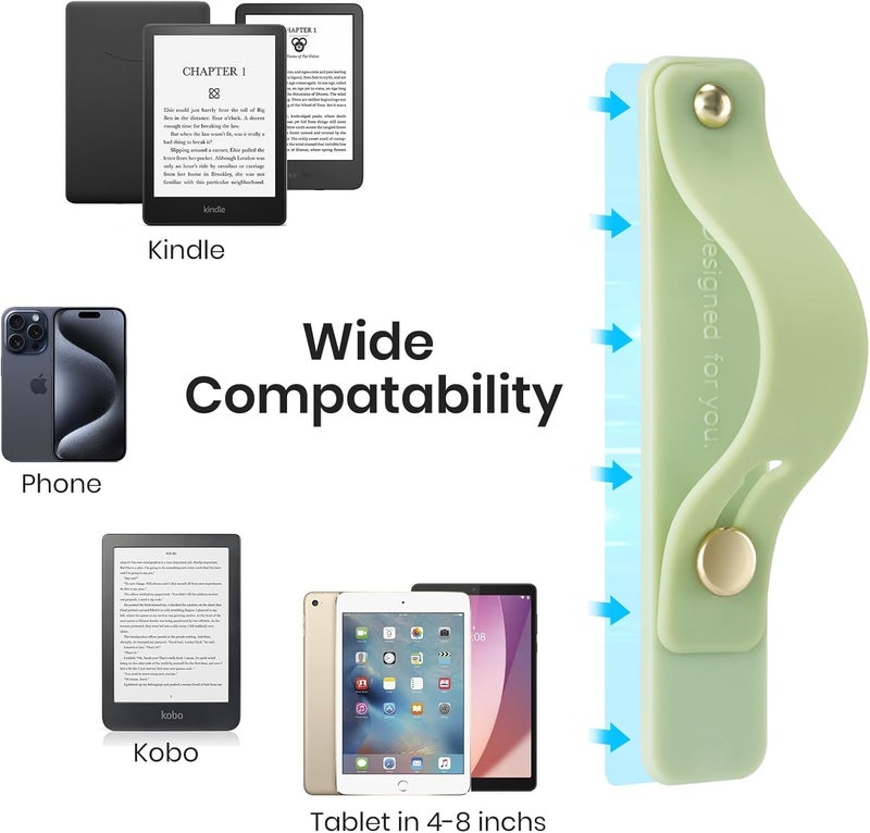 CoBak Hand Strap Holder for Kindle/Tablet - Lightweight TPU One-Handed Grip with Strong Stick, Stand for Phone, Adjustable Tightness for Kindle/Kobo/Voyaga/Lenovo/Sony E-Book Tablet, Matcha - Image 2